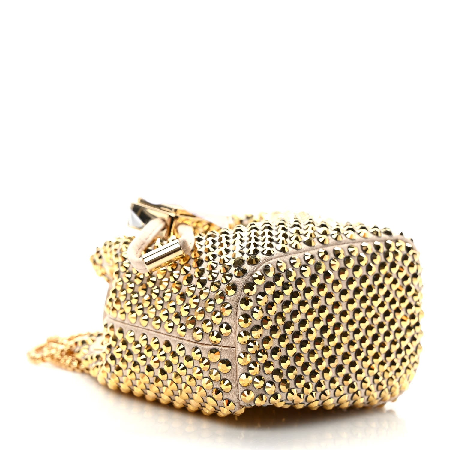 Prada Satin Crystal Metal Triangle Logo Mini Drawcord Pouch Shoulder Bag Platino 4 of 9