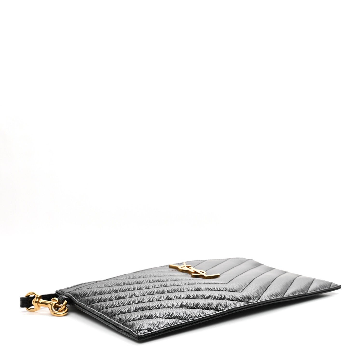 Saint Laurent Grain De Poudre Chevron Monogram Large Bill Pouch Black 4 of 8