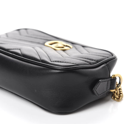 Gucci Calfskin Matelasse Mini GG Marmont Chain Shoulder Bag Black 8 of 13