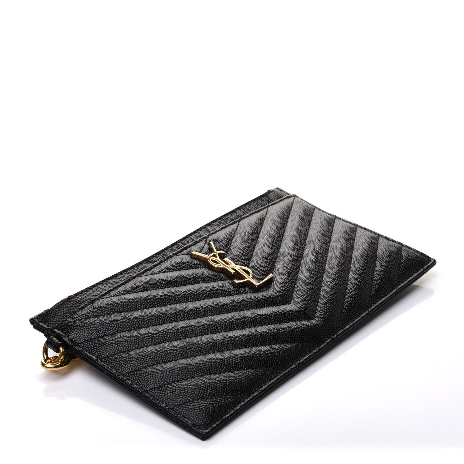 Saint Laurent Grain De Poudre Chevron Monogram Large Bill Pouch Black 4 of 10