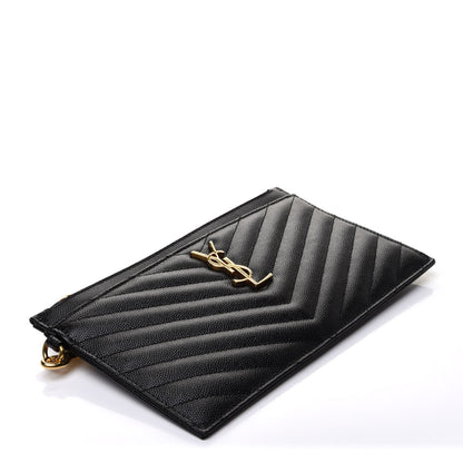 Saint Laurent Grain De Poudre Chevron Monogram Large Bill Pouch Black 4 of 10