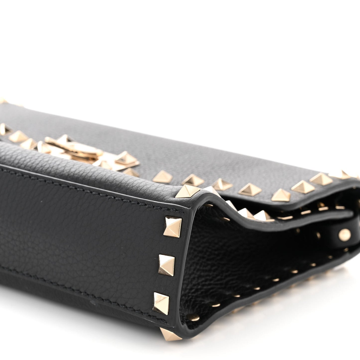 Pebbled Calfskin Medium Rockstud Flip Lock Crossbody Bag Black