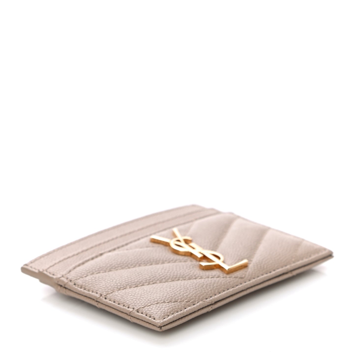 Grain De Poudre Matelasse Chevron Monogram Credit Card Case Dark Beige