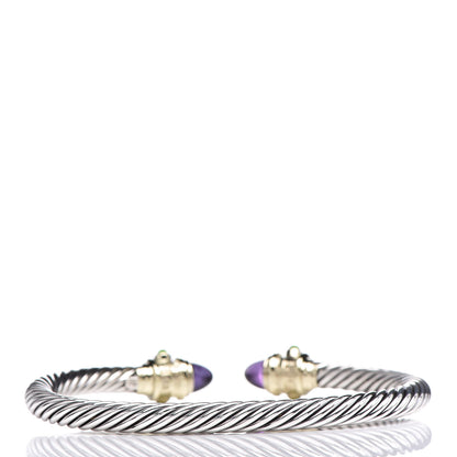David Yurman Sterling Silver 14K Yellow Gold Amethyst Green Onyx 5mm Cable Renaissance Bracelet 3 of 5
