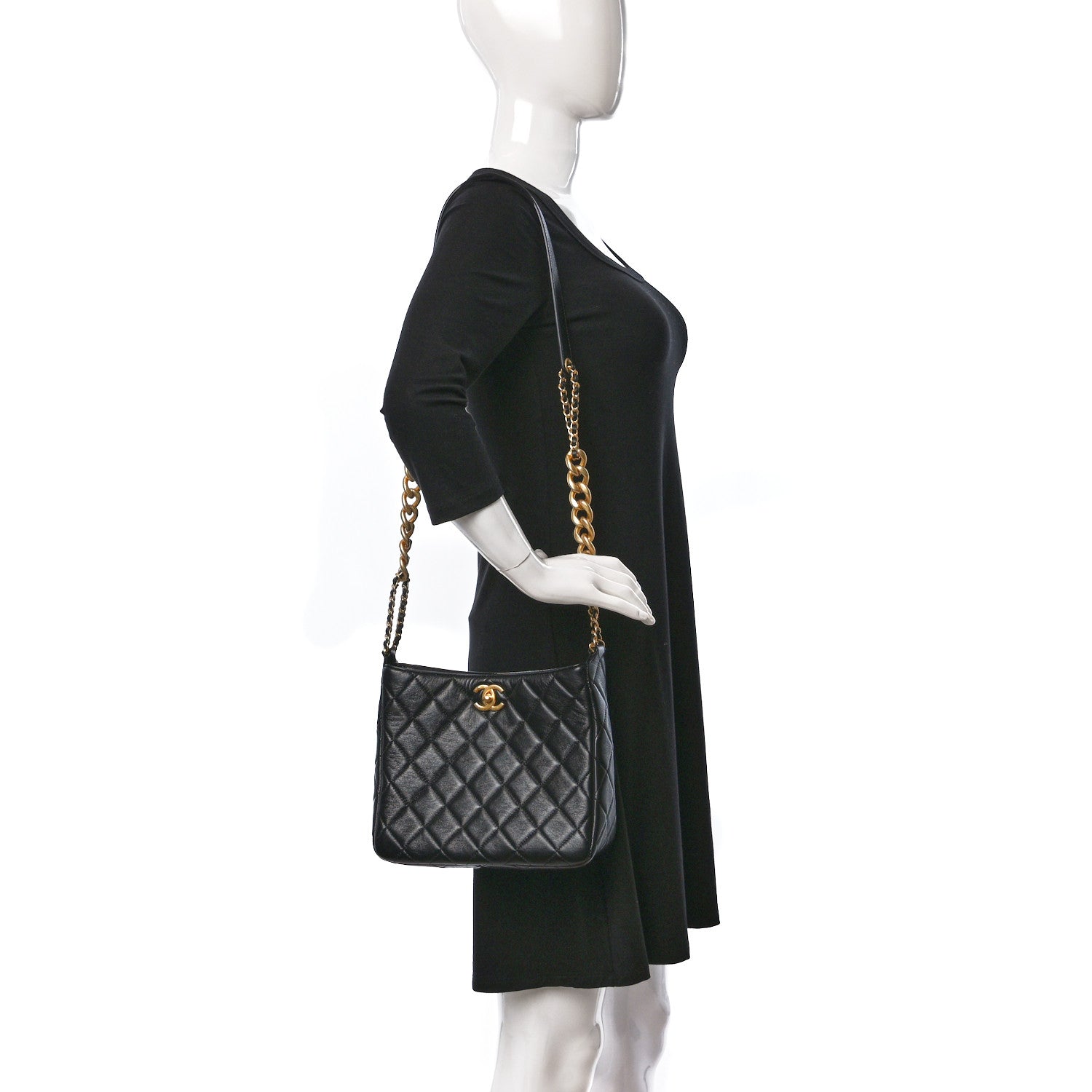 Chanel Shiny Lambskin Quilted CC Hobo Black 2 of 9