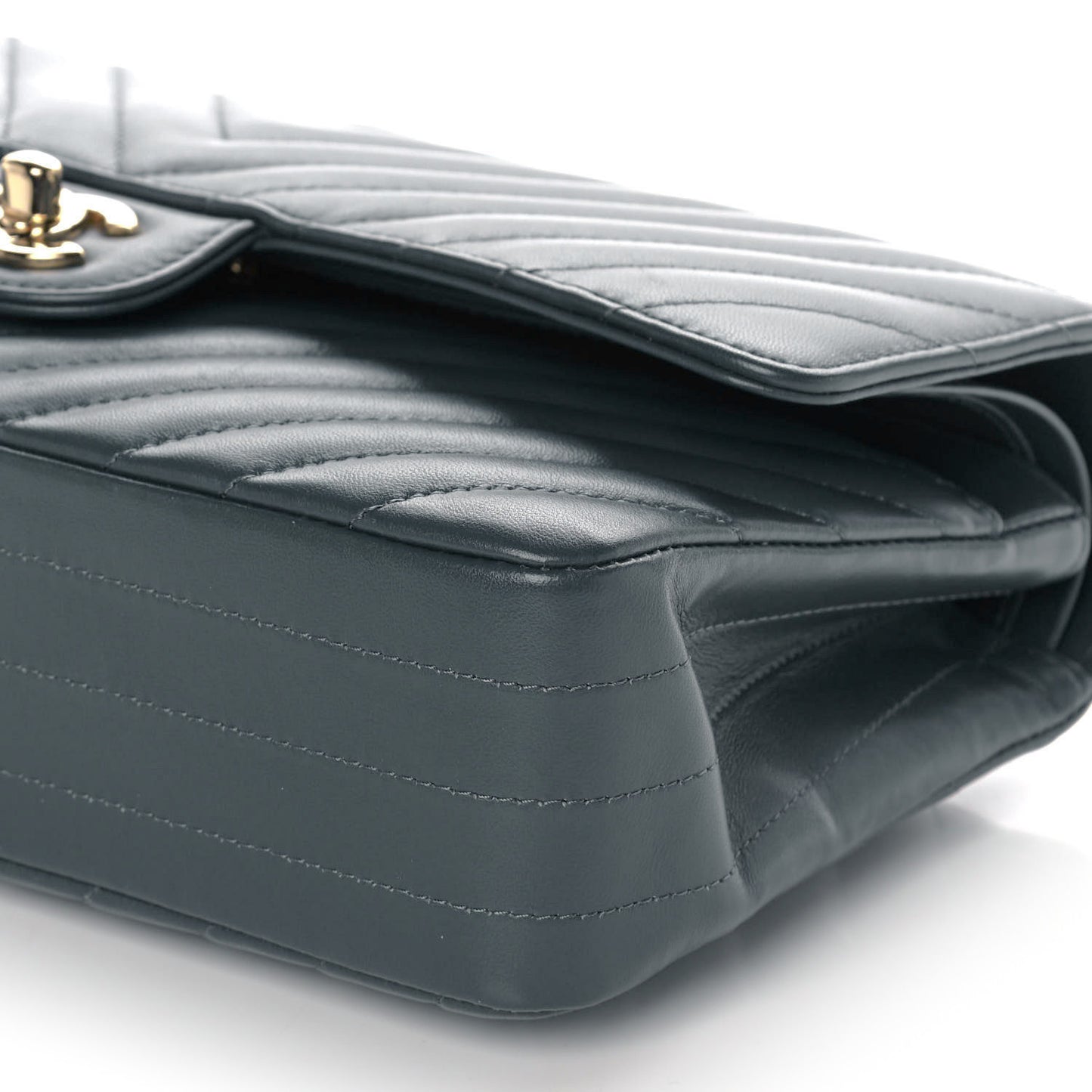 Lambskin Chevron Quilted Medium Double Flap Dark Grey