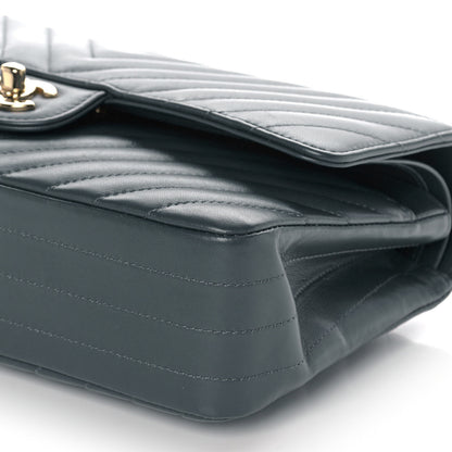 Chanel Lambskin Chevron Quilted Medium Double Flap Dark Grey 12 of 13