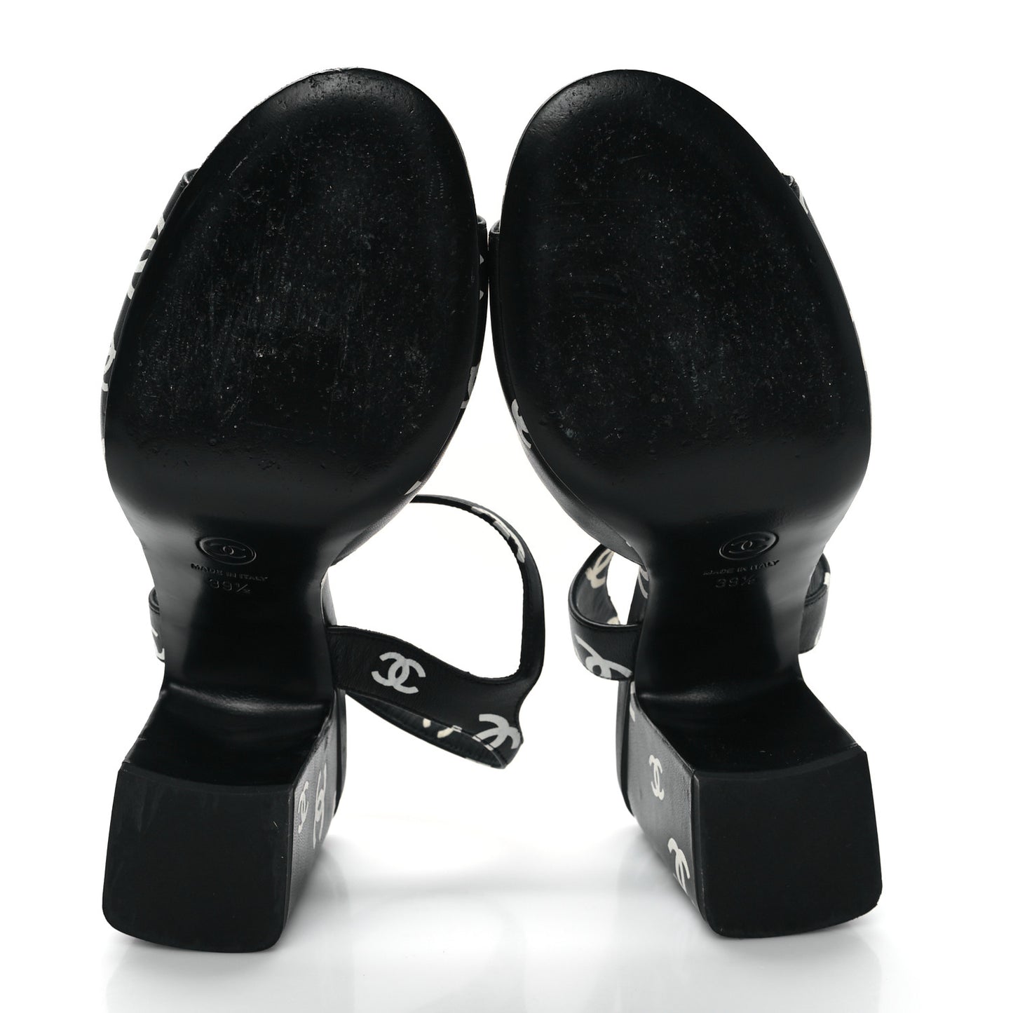 Printed Lambskin CC Platform Sandals 39.5 Black White
