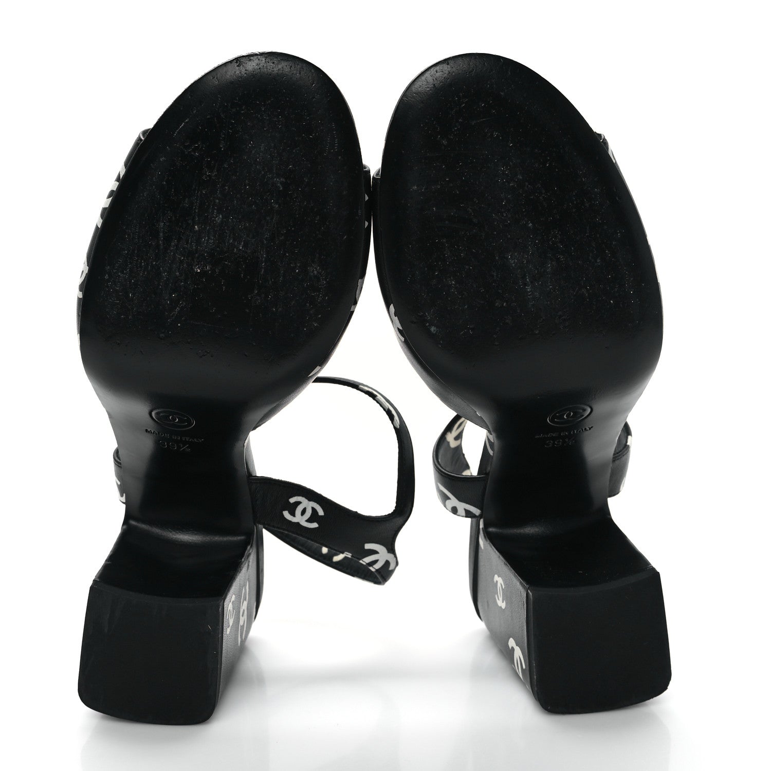 Chanel Printed Lambskin CC Platform Sandals 39.5 Black White 6 of 9