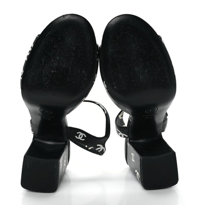 Chanel Printed Lambskin CC Platform Sandals 39.5 Black White 6 of 9