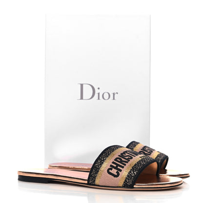 Christian Dior Canvas Lurex Embroidered Dway Flat Slide Sandals 40 Black Gold 10 of 10