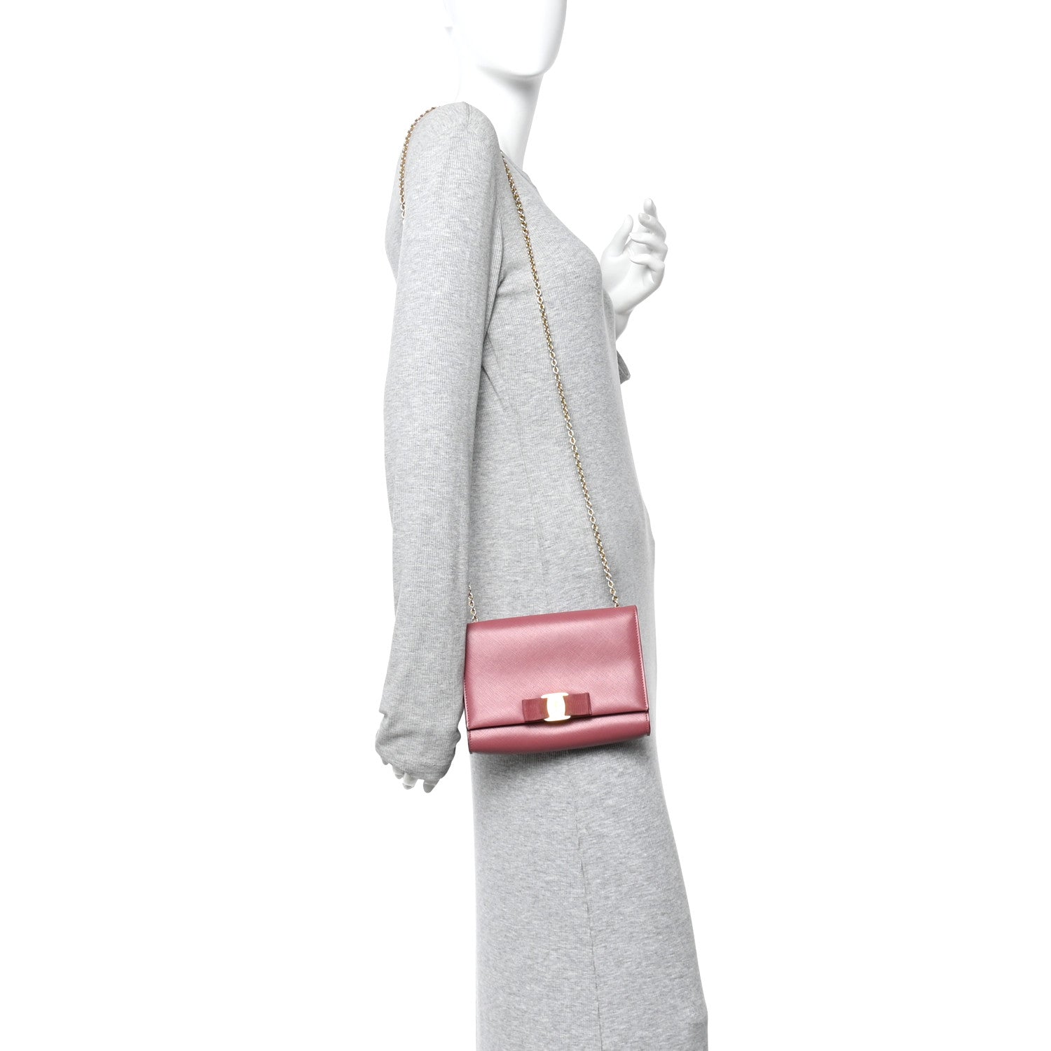 Salvatore Ferragamo Hammered Calfskin Mini Miss Vara Bow Chain Bag Pink 3 of 17