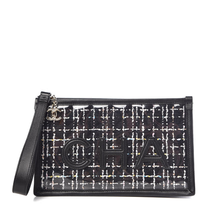Chanel Tweed PVC Lambskin Wristlet Pouch Black 1 of 10