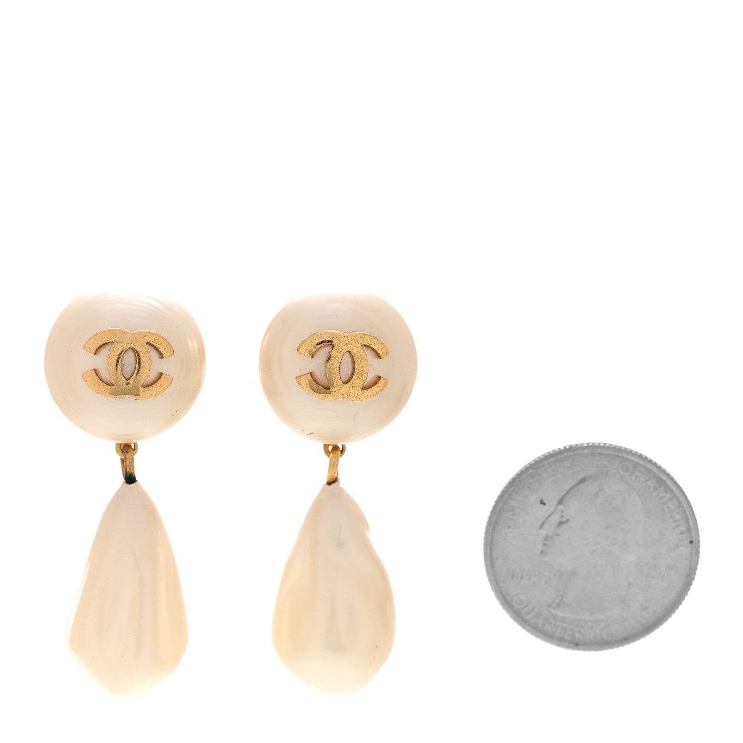 Chanel Pearl CC Drop Clip On Earrings Gold 2 of 5
