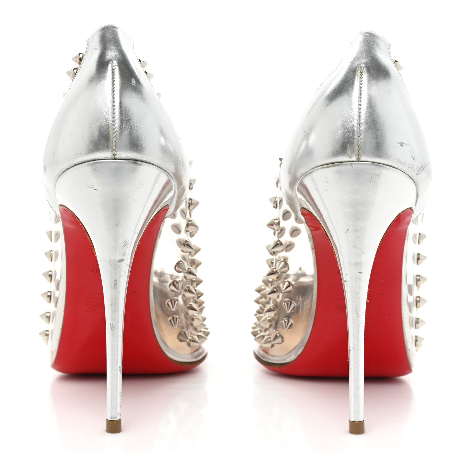 Christian Louboutin PVC Metallic Gloss Spike Me 100 Pumps 38 Silver 4 of 15