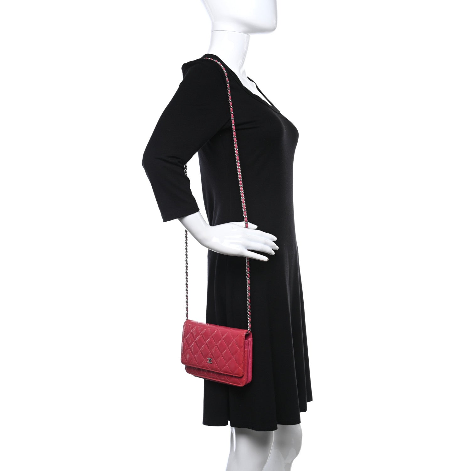 Chanel Patent Calfskin Quilted Wallet On Chain WOC Pink 2 of 15