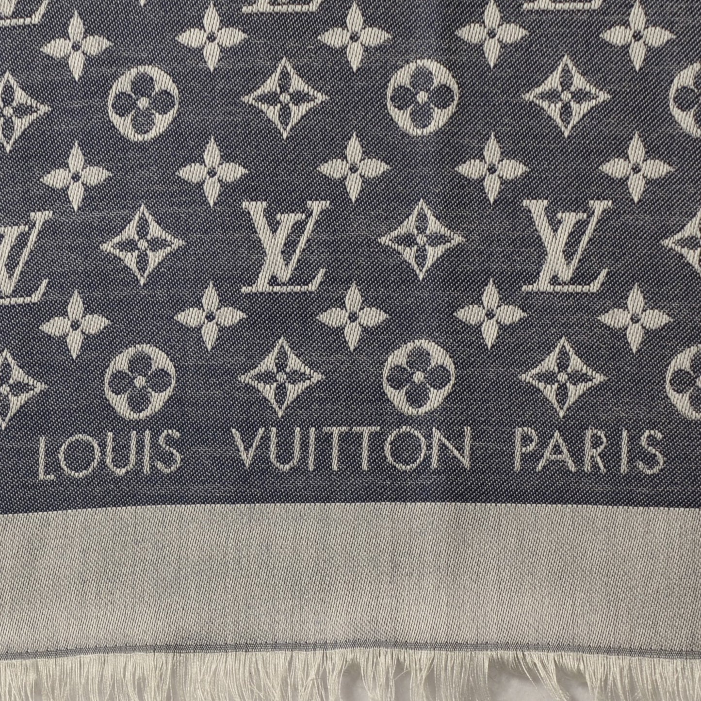 Silk Wool Monogram Denim Shawl Blue
