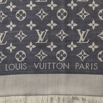 Louis Vuitton Silk Wool Monogram Denim Shawl Blue 4 of 5