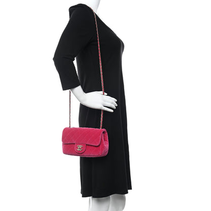 Chanel Velvet Quilted Mini Rectangular Pearl Crush Flap Fuchsia 2 of 9
