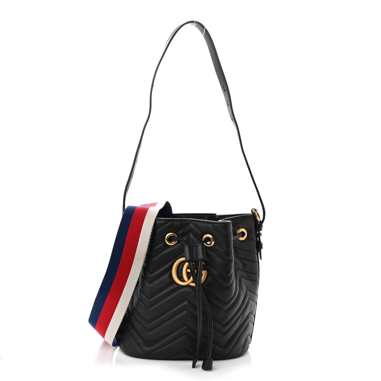 Gucci Calfskin Matelasse Sylvie Web GG Marmont Bucket Bag Black 1 of 14