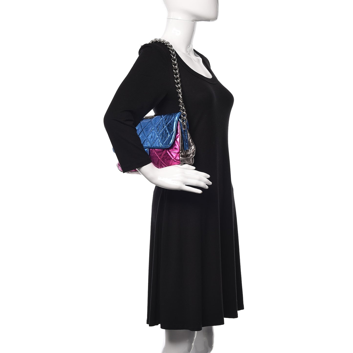 Metallic Calfskin Quilted Modern Chain Flap Frame Bag Multicolor