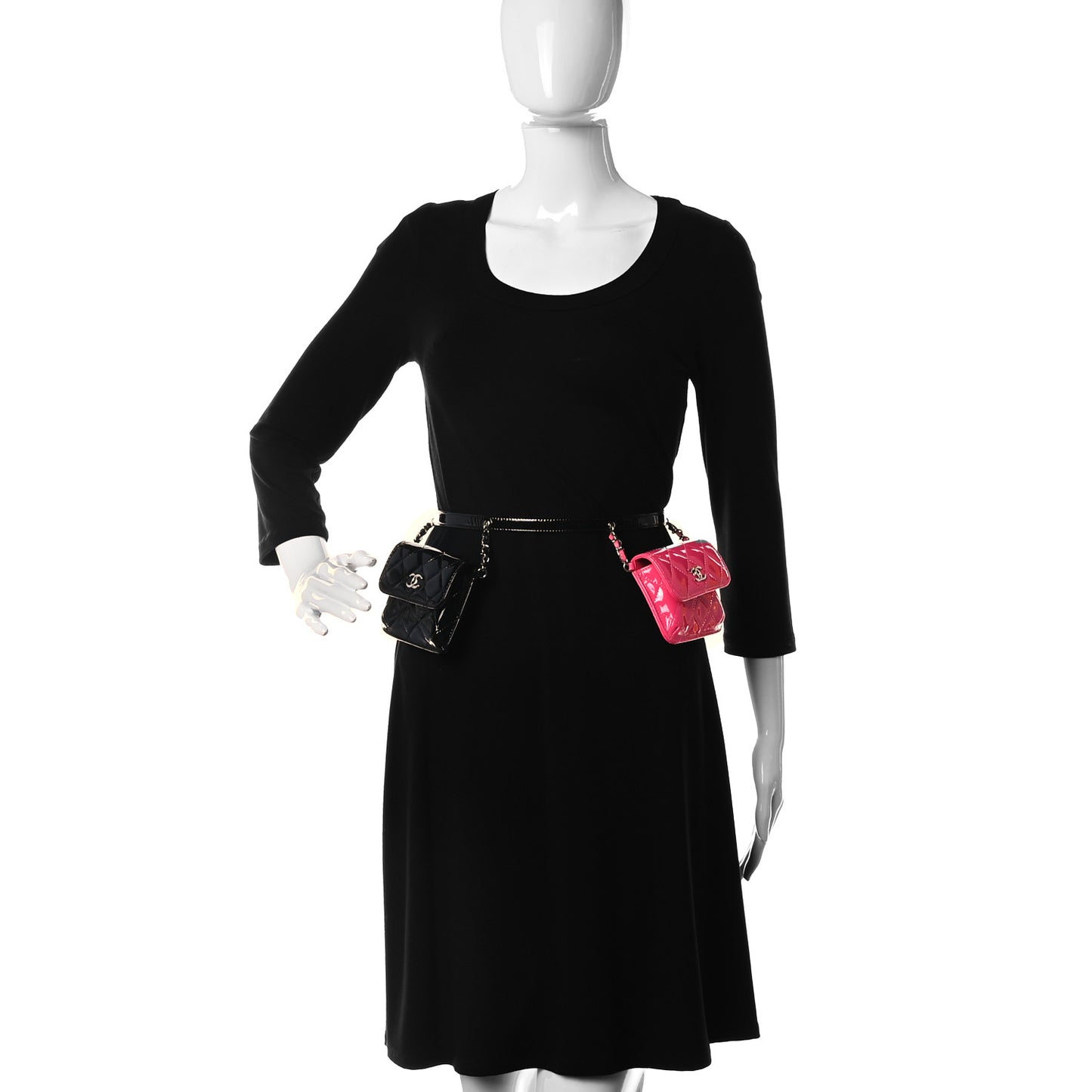 Patent Quilted Belt In Love Double Mini Flap Waist Bag Black Pink