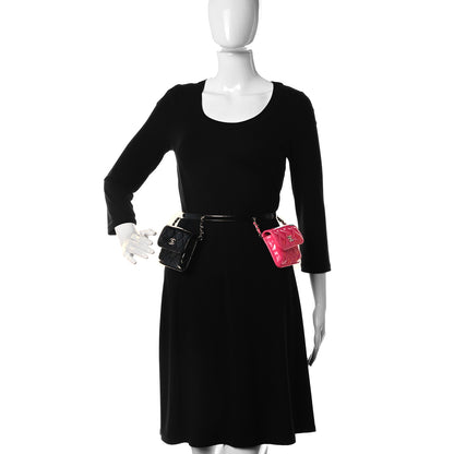 Chanel Patent Quilted Belt In Love Double Mini Flap Waist Bag Black Pink 2 of 9