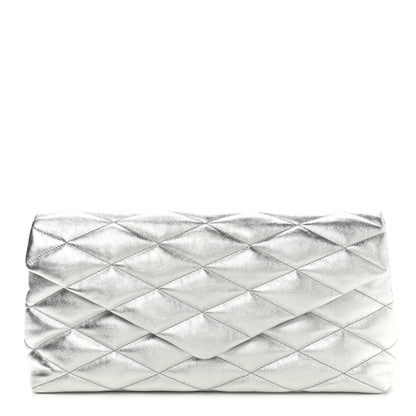 Saint Laurent Metallic Lambskin Quilted Sade Puffer Envelope Clutch Argento 1 of 9