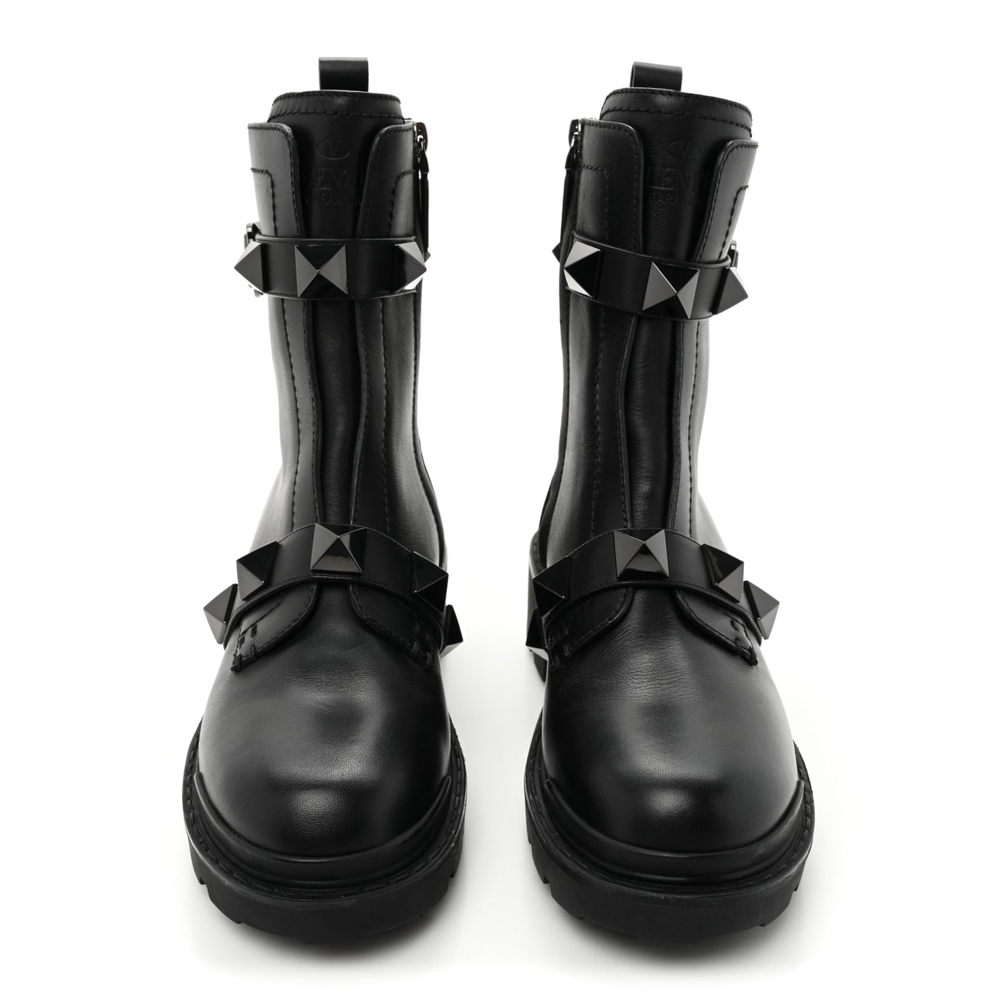 Calfskin Tonal Roman Stud 20/40mm Combat Boots 38 Black