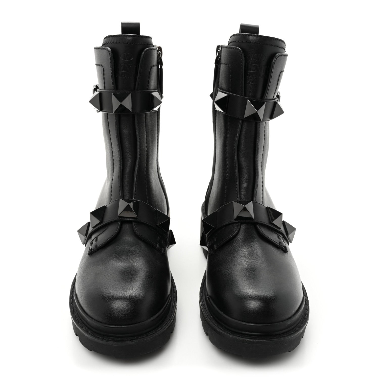 Valentino Garavani Calfskin Tonal Roman Stud 20/40mm Combat Boots 38 Black 2 of 9