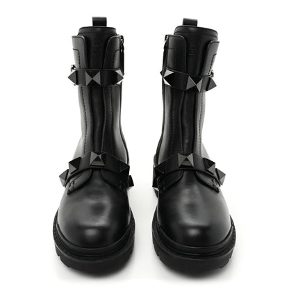 Valentino Garavani Calfskin Tonal Roman Stud 20/40mm Combat Boots 38 Black 2 of 9
