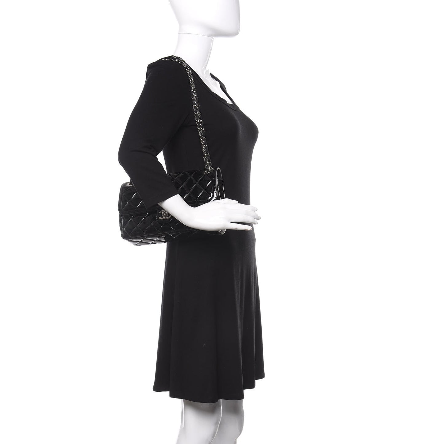 Patent Quilted Large Coco Shine Flap Black