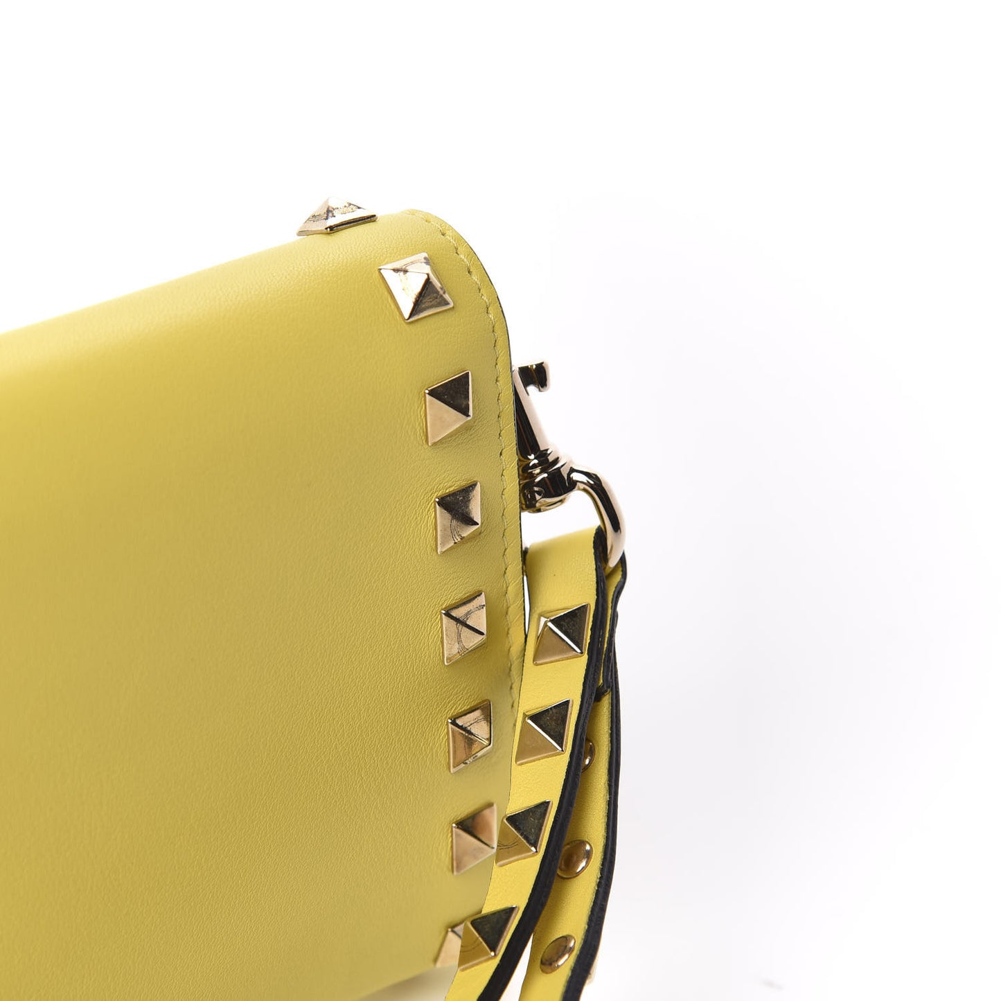 Calfskin Rockstud Wristlet Wallet Naples Yellow