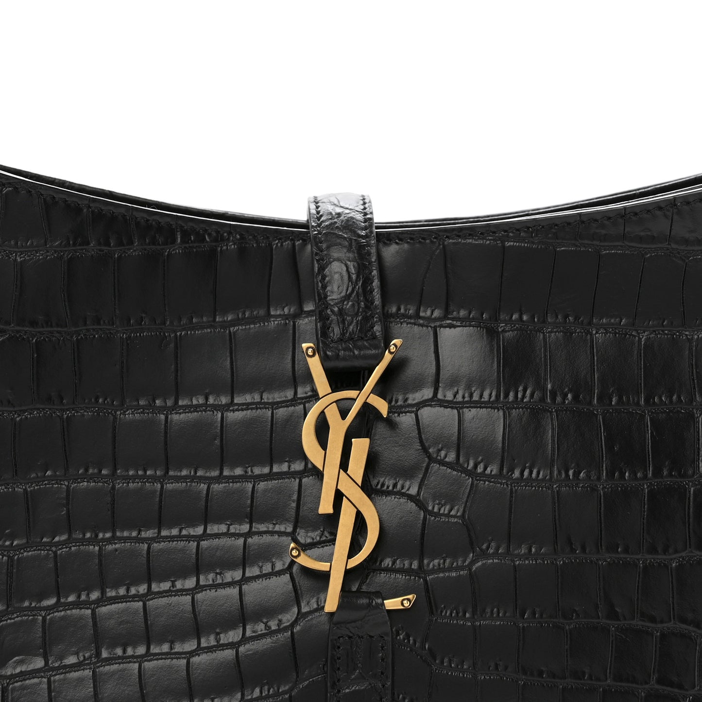 Calfskin Crocodile Embossed Le 5 A 7 Hobo Black