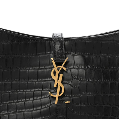 Saint Laurent Calfskin Crocodile Embossed Le 5 A 7 Hobo Black 8 of 11