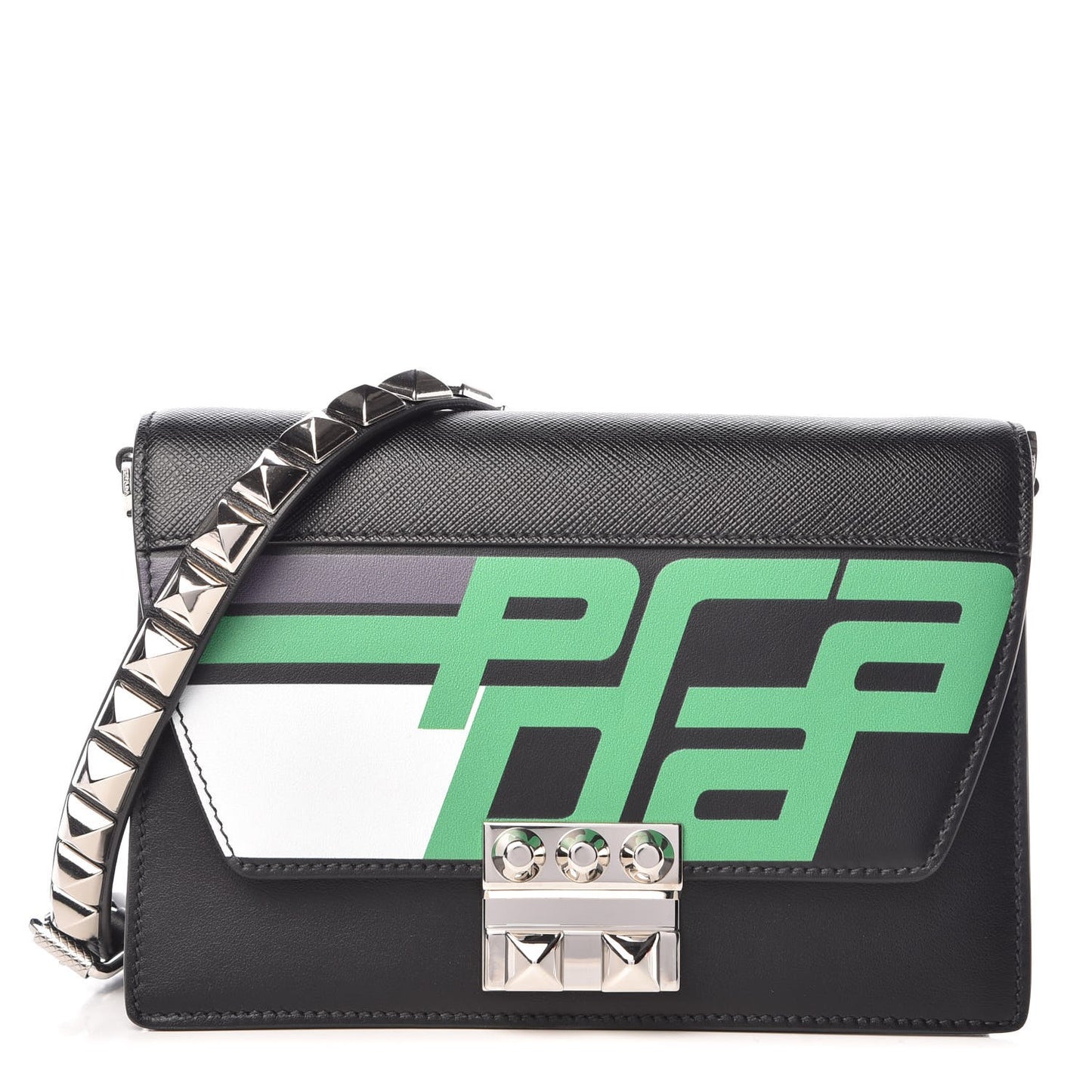 City Calfskin Saffiano Racing Logo Elektra Shoulder Bag Black Verde