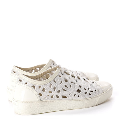 Chanel Patent Grained Goatskin Hollow Out Flower Sneakers 39 White 4 of 11