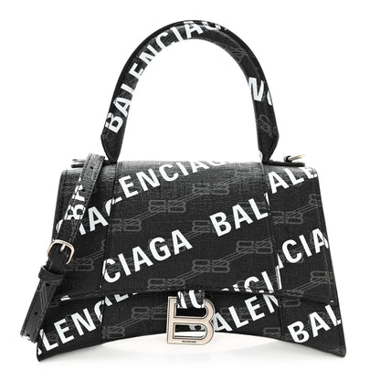 Balenciaga Coated Canvas BB Monogram Allover Logo Small Hourglass Top Handle Bag Black Grey White 1 of 9