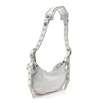 Balenciaga Washed Frayed Denim Crystal XS Le Cagole Shoulder Bag Pale Blue 4 of 15