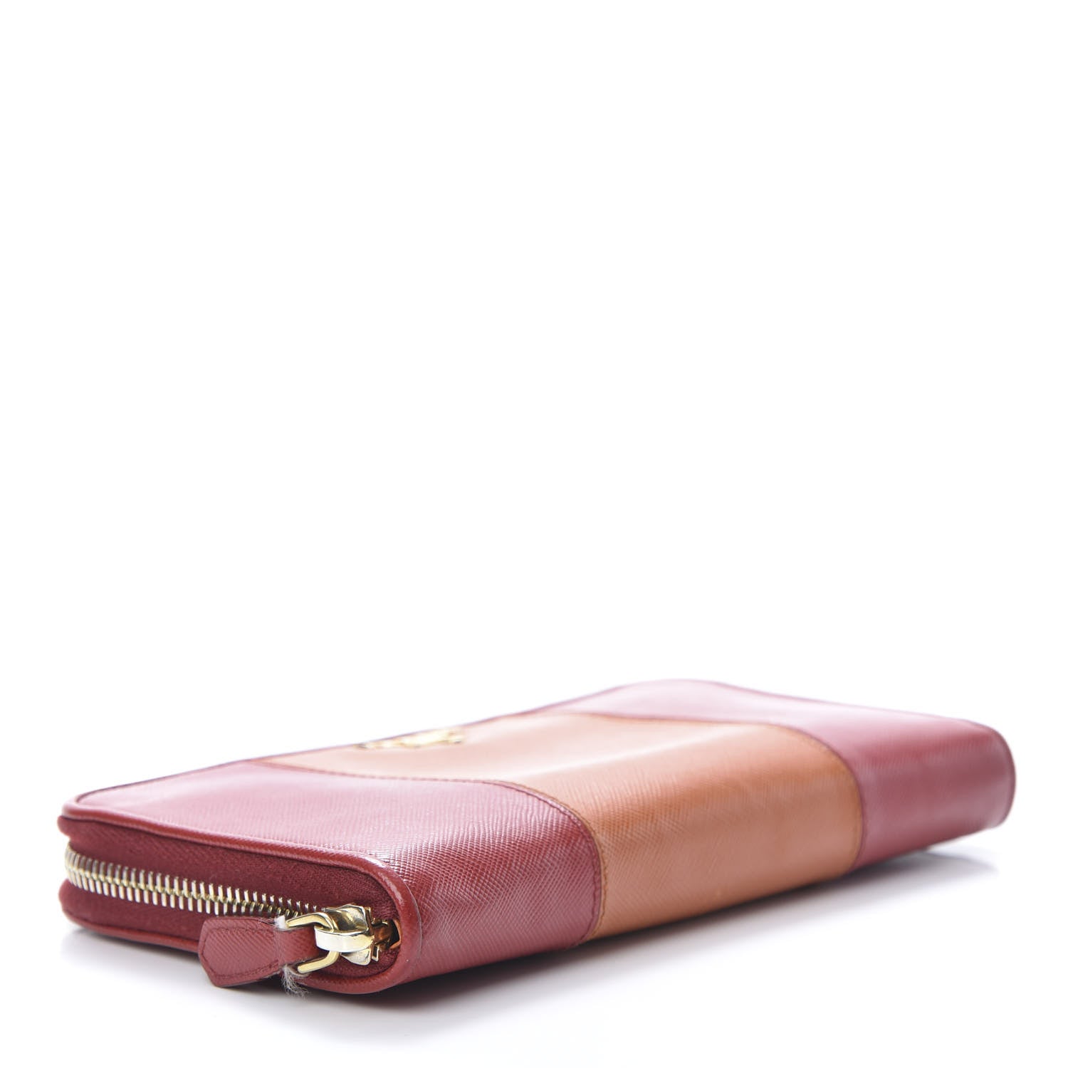 Prada Saffiano Bi-Color Metal Zip Around Wallet Fuocco Papaya 4 of 13
