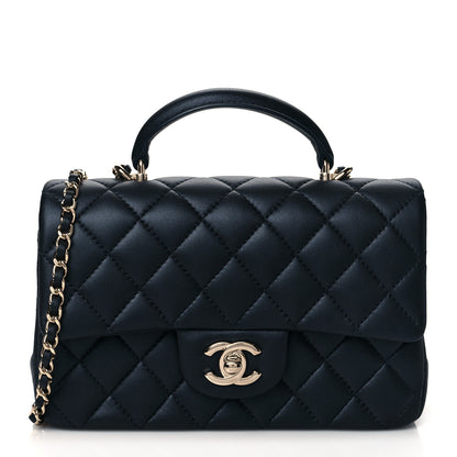 Chanel Lambskin Quilted Mini Top Handle Rectangular Flap Navy Blue 1 of 10
