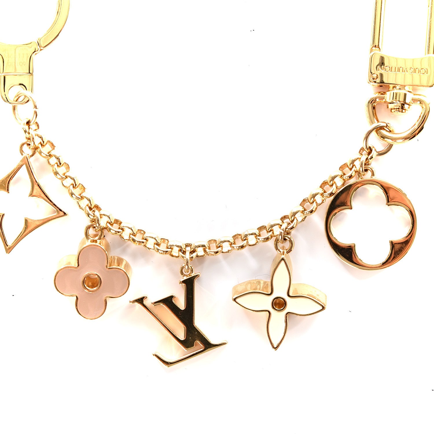 Louis Vuitton Brass Enamel Fleur De Monogram Bag Charm Chain Gold 2 of 6