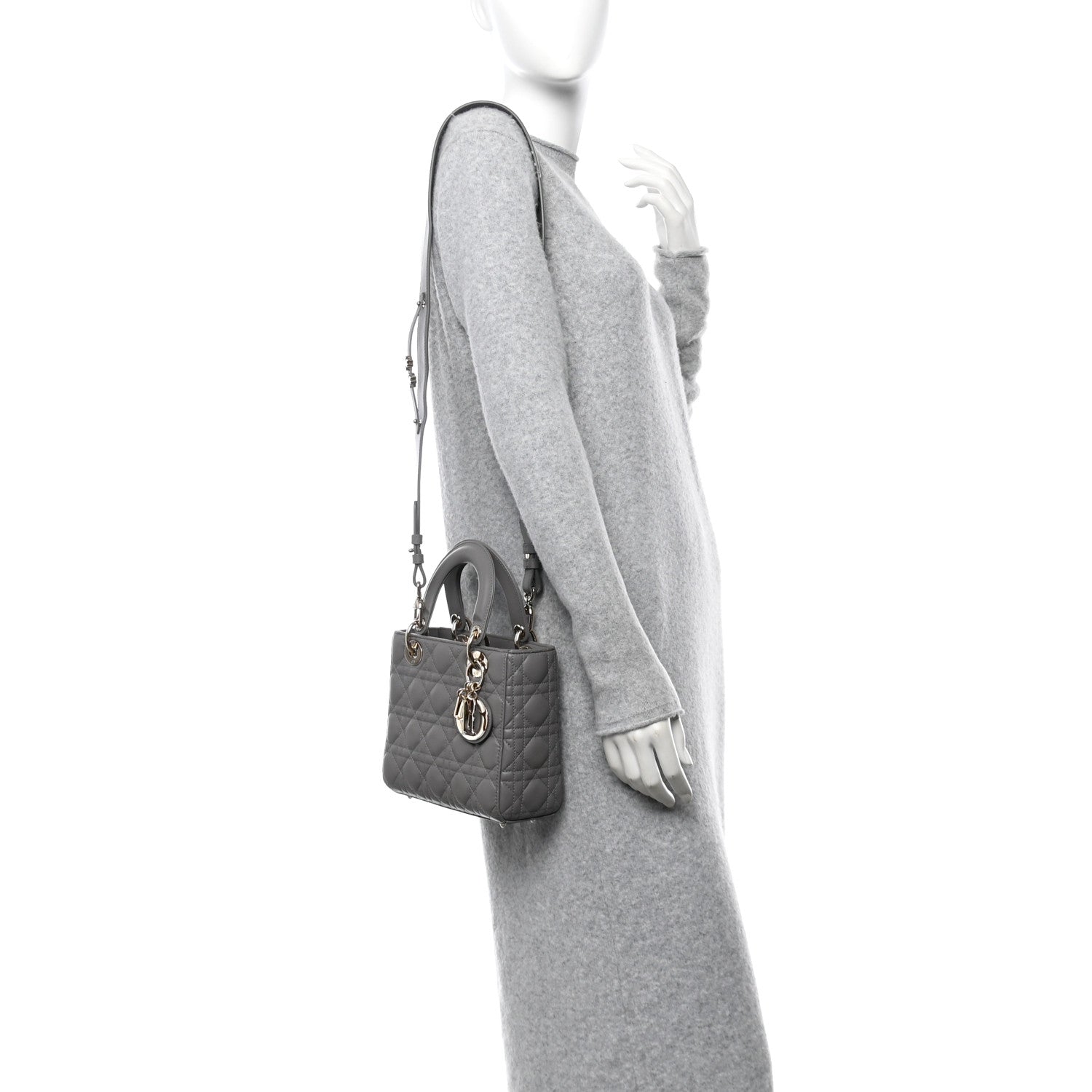 Christian Dior Lambskin Cannage Small My ABCDior Lady Dior Grey 2 of 12