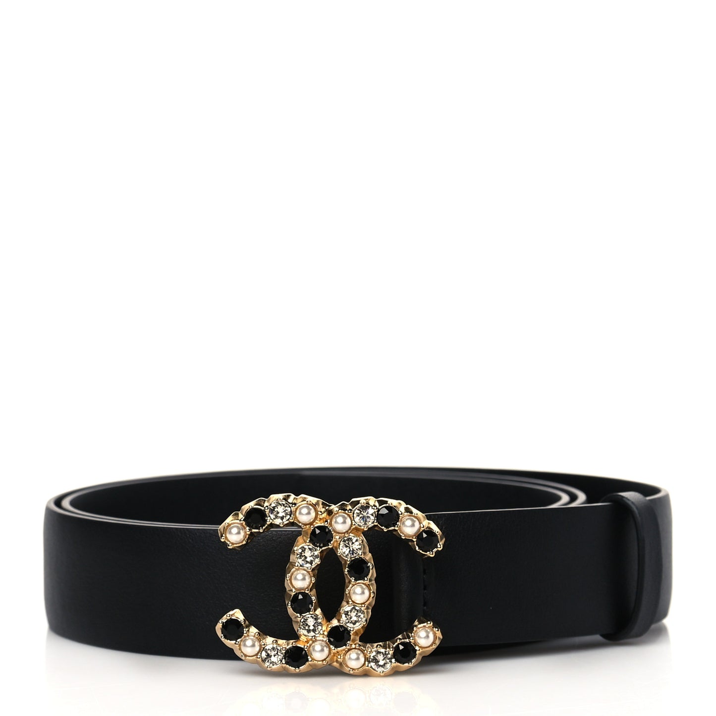 Calfskin Pearl Crystal CC Belt 90 36 Black