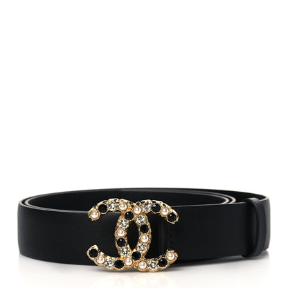 Chanel Calfskin Pearl Crystal CC Belt 90 36 Black 1 of 8