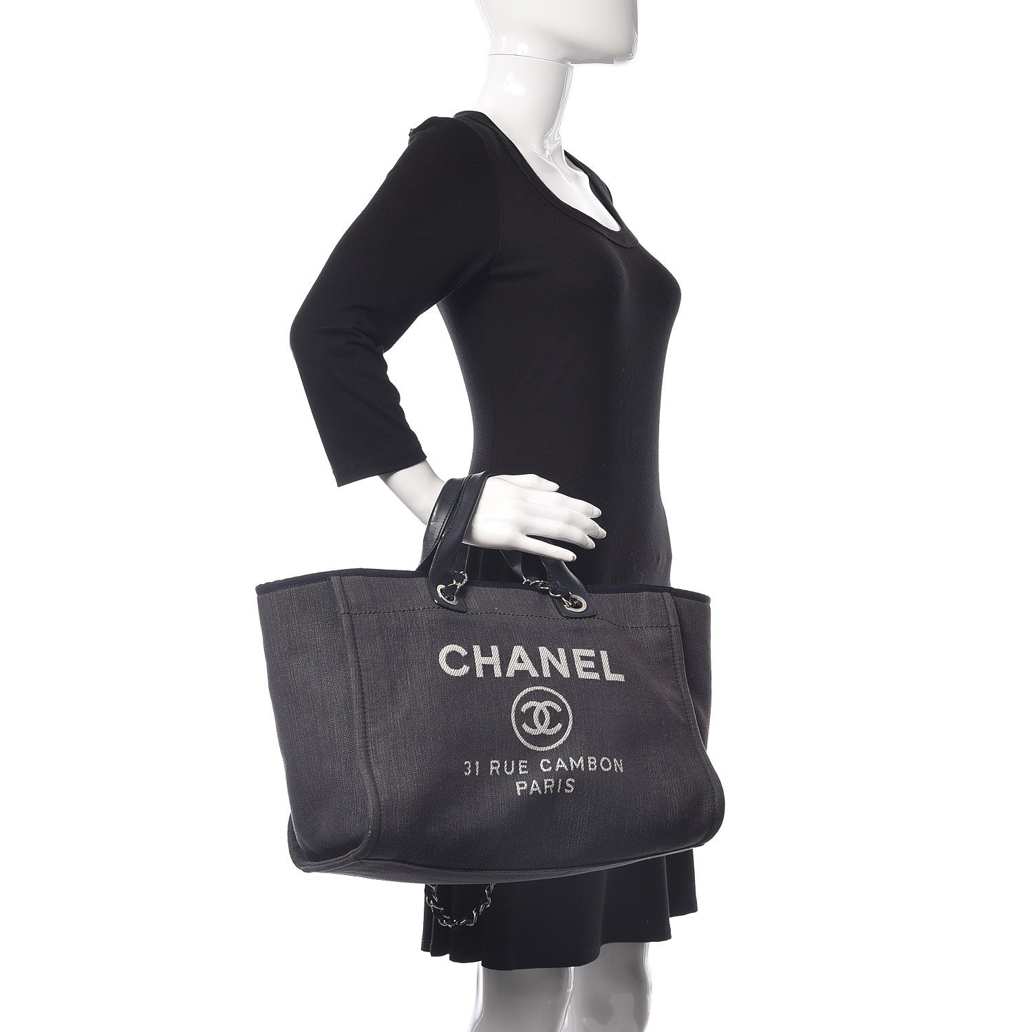 Chanel Denim Large Deauville Tote Dark Blue 2 of 10