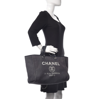 Chanel Denim Large Deauville Tote Dark Blue 2 of 10