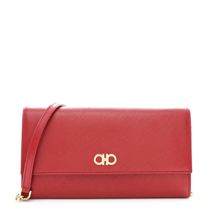 Salvatore Ferragamo Printed Calfskin Gancini Wallet On Chain Red 1 of 12