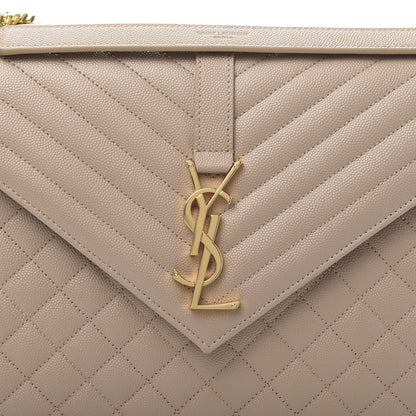 Saint Laurent Grain De Poudre Mixed Matelasse Large Triquilt Monogram Satchel Nude Powder 11 of 11