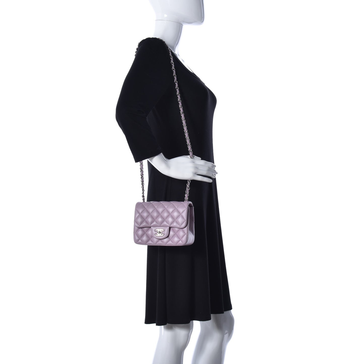 Lambskin Quilted Mini Square Flap Light Purple